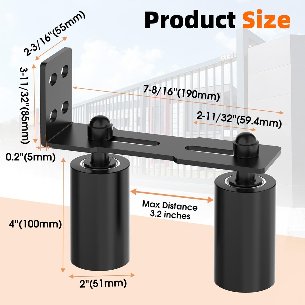 MeBantoo Sliding Gate Guide Rollers & Hardware Kit – Heavy 4in, Black-2pcs