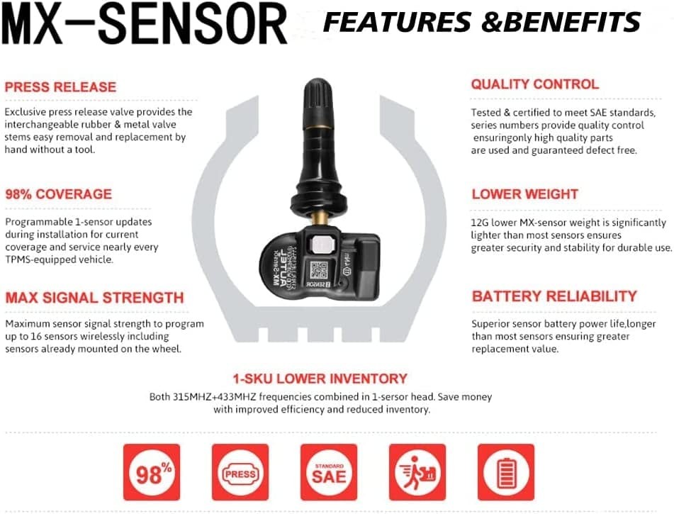 Sensor-1 - Dual Frequency 315mhz and 433mhz Rubber Stem MX TPMS Sensor