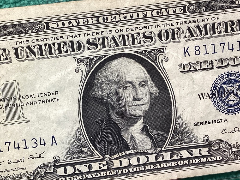 1957 A SILVER CERTIFICATE EF/AU in RIDIG HOLDER