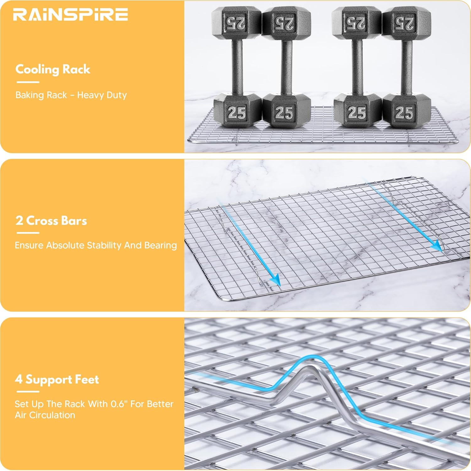 Stainless Steel Heavy Duty Cooling Rack, Fits Quarter Sheet Pan (8.5" X 12")