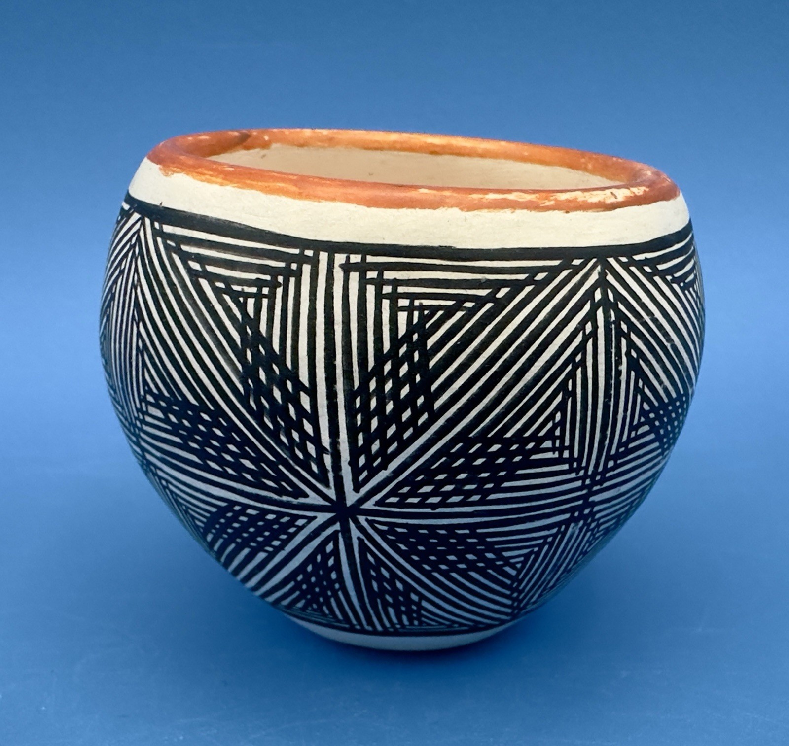 2 1/8" x 2 1/2" Acoma Pueblo Geometric Polychrome Pottery Jar - Santana Phillips