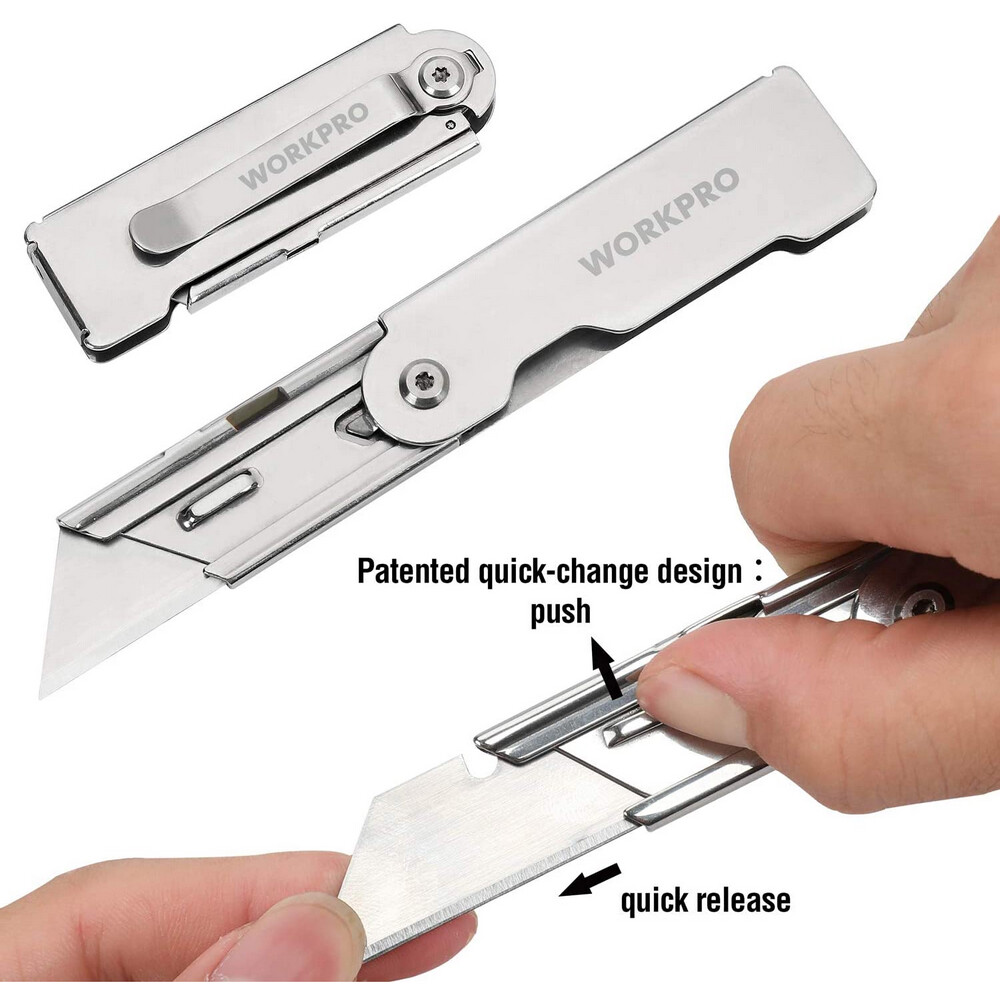 WORKPRO 3 Pack Folding Pocket Utility Knife Set Compact Lock Back Box Cutter New