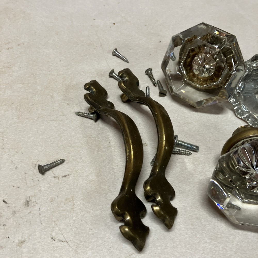 Vintage Glass Door Knobs 3 Sets With Some Hardware B28
