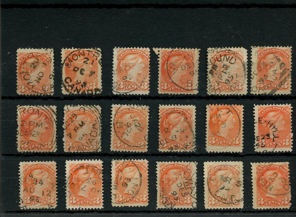 DATED copies x 54, 1995 Small Queens 3c Canada used