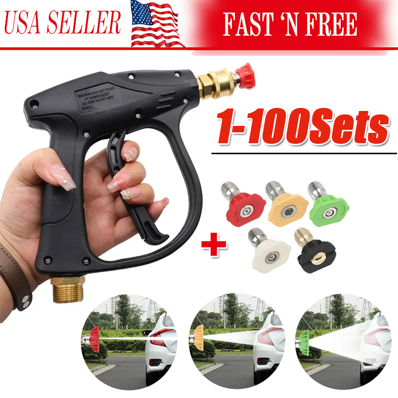 1/4" High Pressure Washer Gun 4000 PSI Car Wash Foam Spray Short Wand w/5 Nozzle