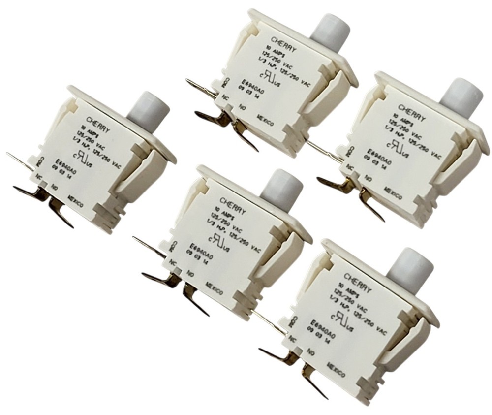 5 PACK Cherry 0E6940A0 Switch Pushbutton 10A 125/250 Vac Quick Connect White