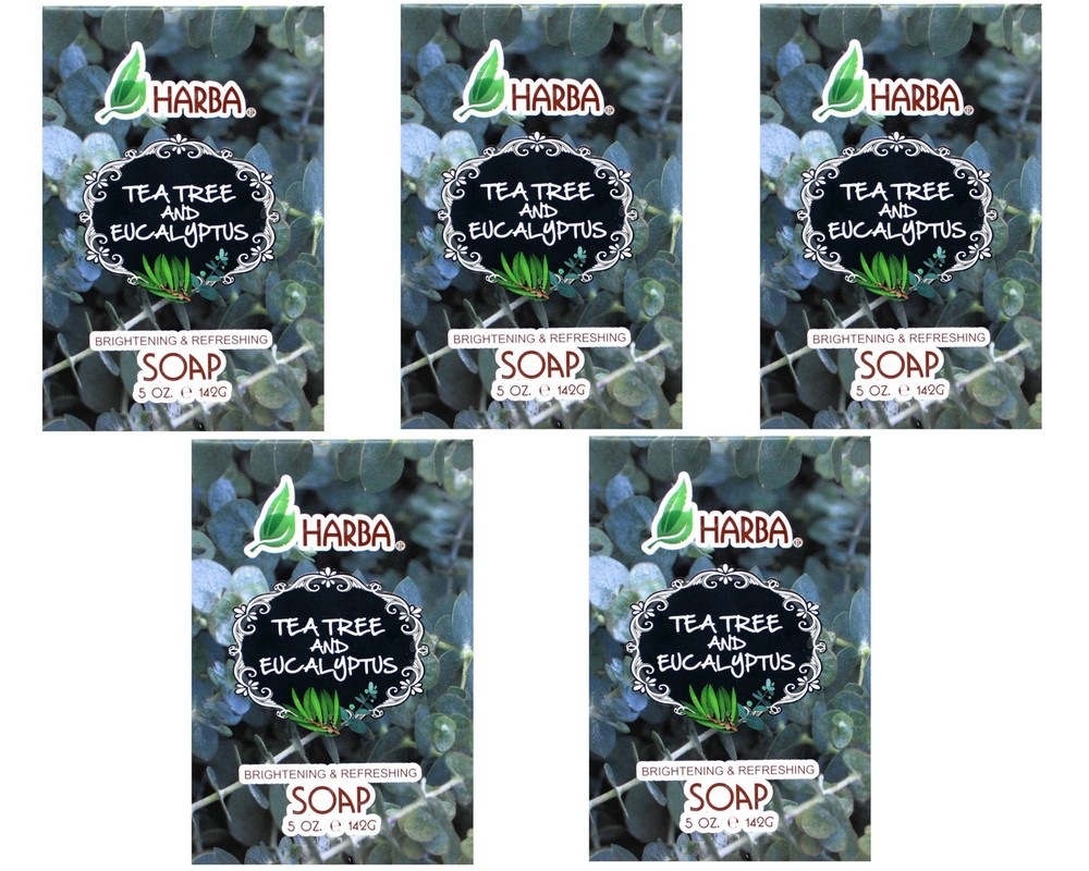 Harba Bath Soap, Brightening & Refreshing, Tee Tree & Eucalyptus, 5 OZ - 5 Pack