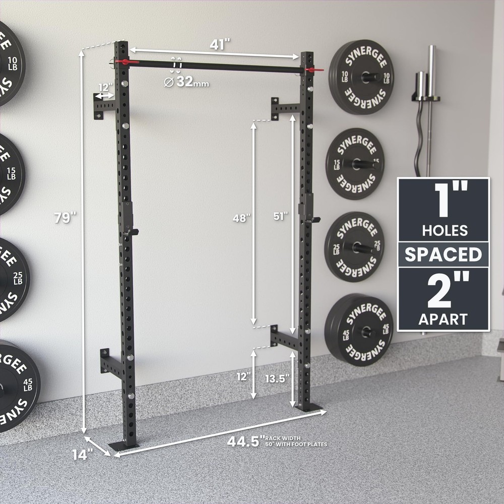 Wall Mounted 79" by 12” Squat Rack with J-Cups & Adjustable Pull Up Bar