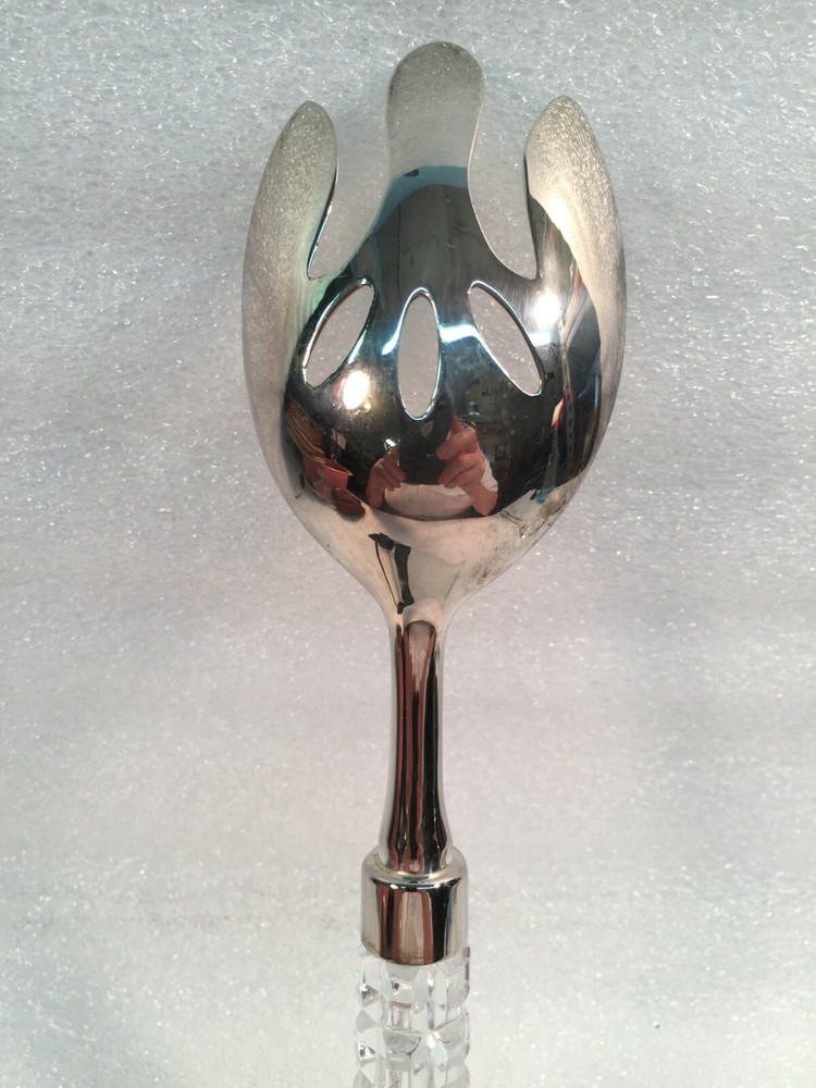 Silver Plate Salad Serving Top Fork w/Molded Glass Handle