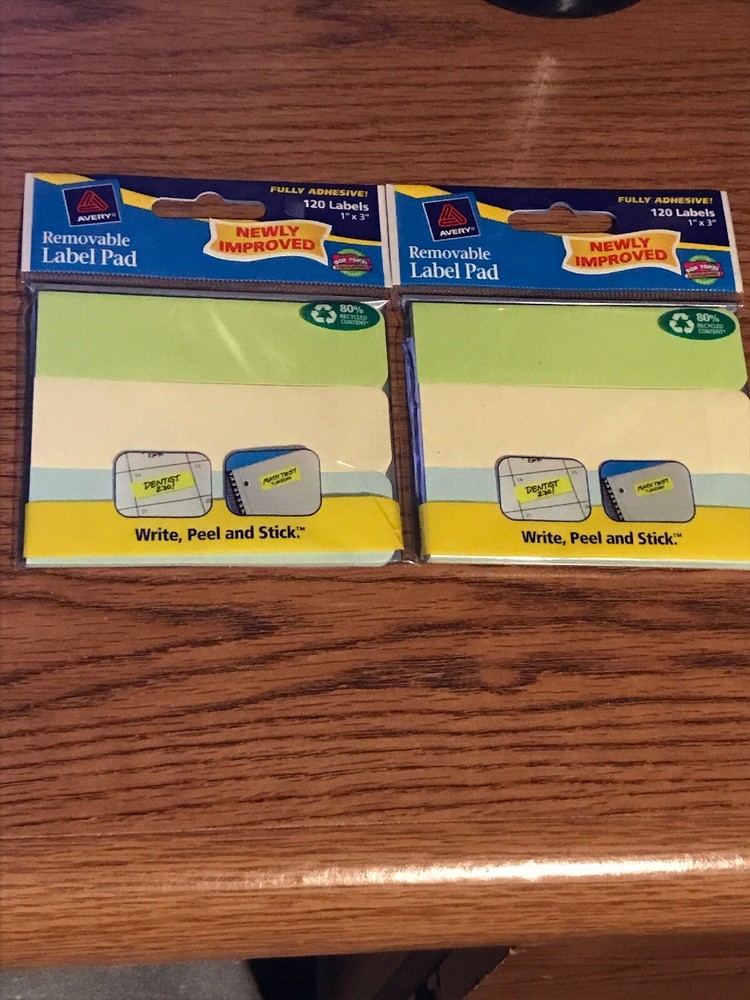 2 (Two) Avery Removable Label Pads Adhesive Label 1"x3"