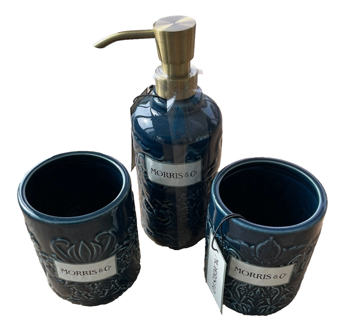 Morris & Co~Vanity/accessory Set~Strawberry Thief~dark Blue~3 pcs~textured~NWT