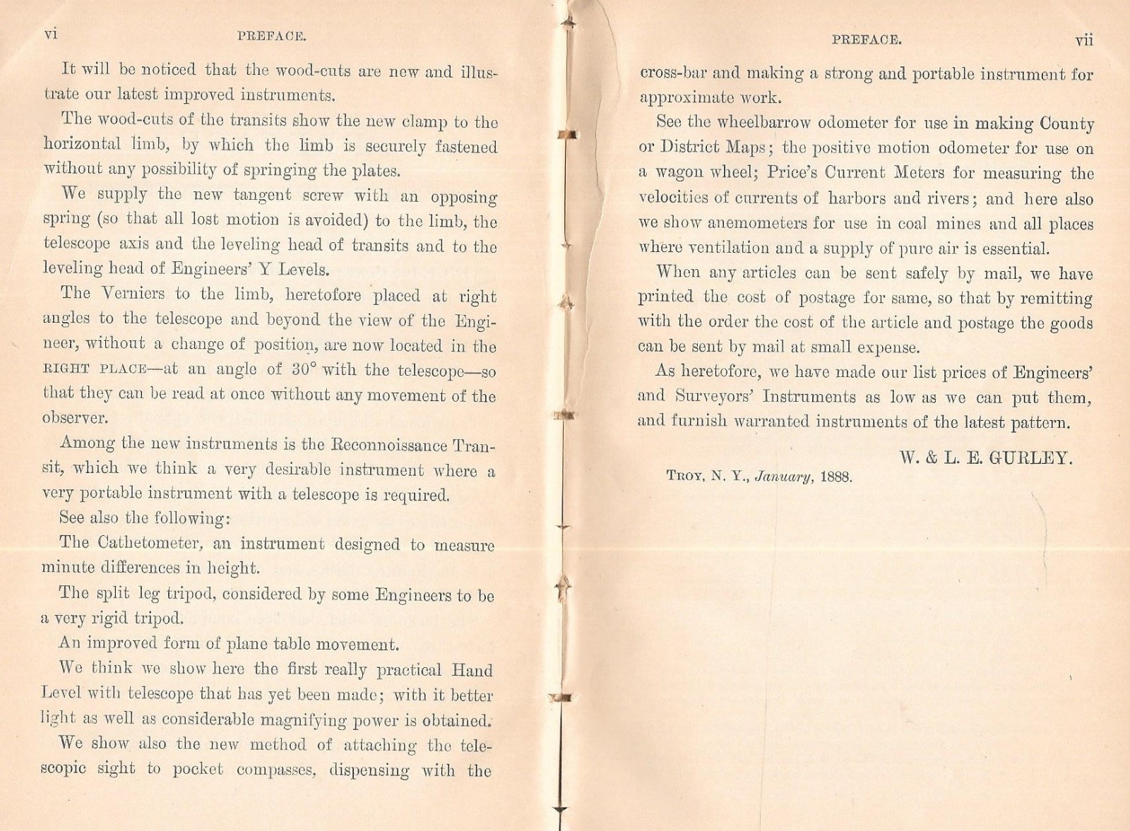 W. & L. E. GURLEY AMERICAN ENGINEERS & SURVEYING INSTRUMENTS - 1888