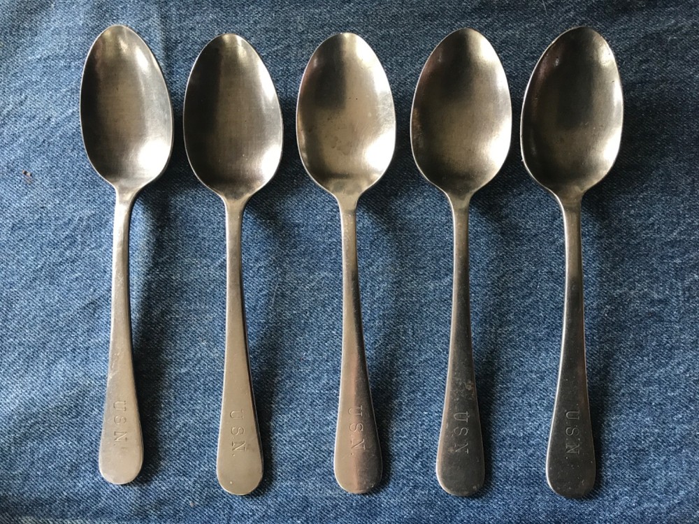 5 ORIGINAL WWII US NAVY USN MESS KIT SPOON UTENSIL