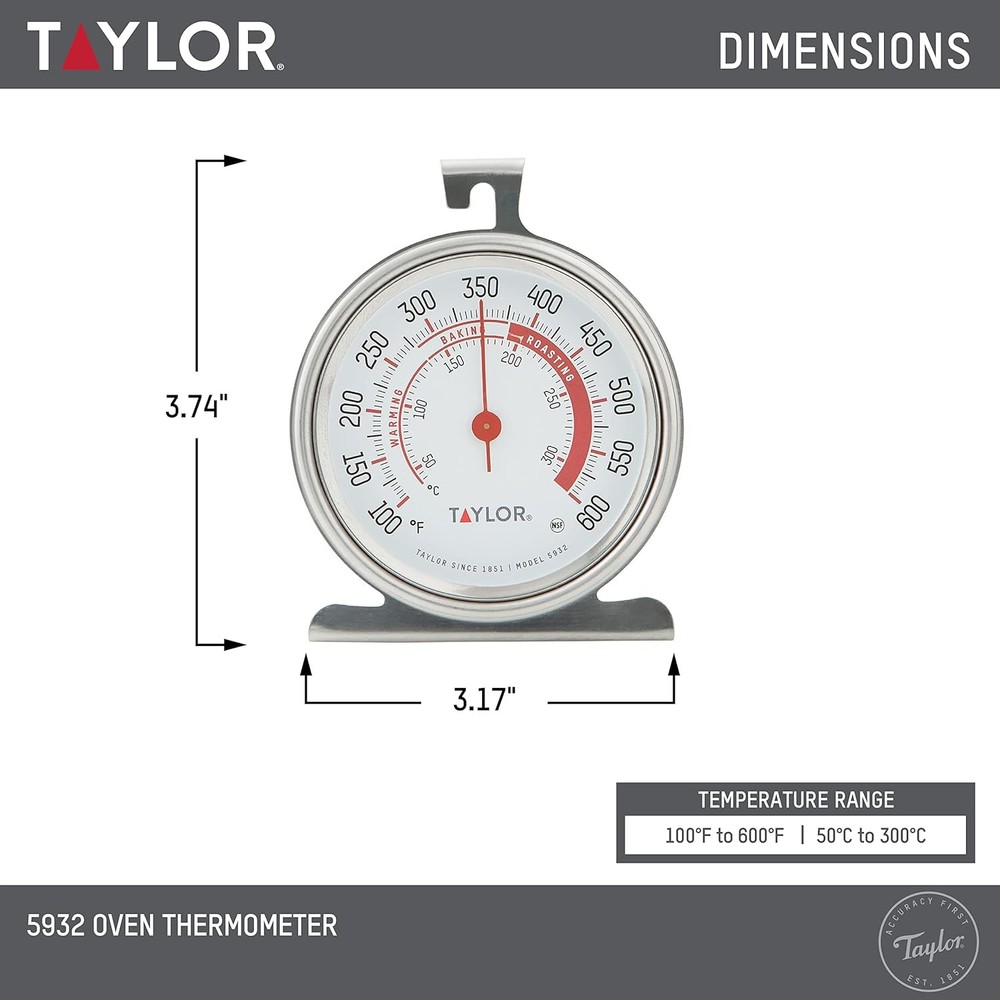 Taylor Precision Products Large Dial Thermometer, Silver