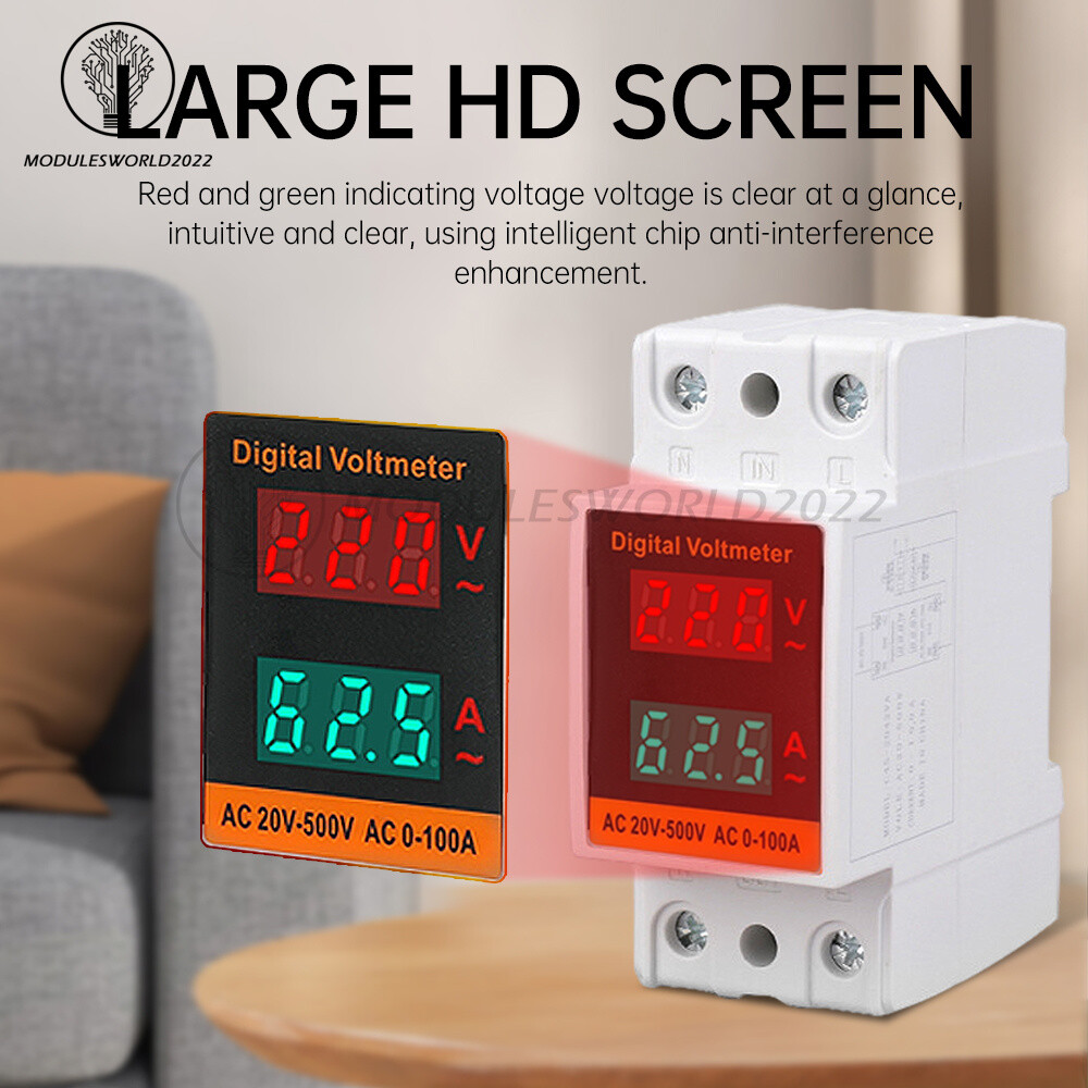 AC 50-500V 100A Din Rail Single-phase Digital Voltage LCD Voltage Current Meter