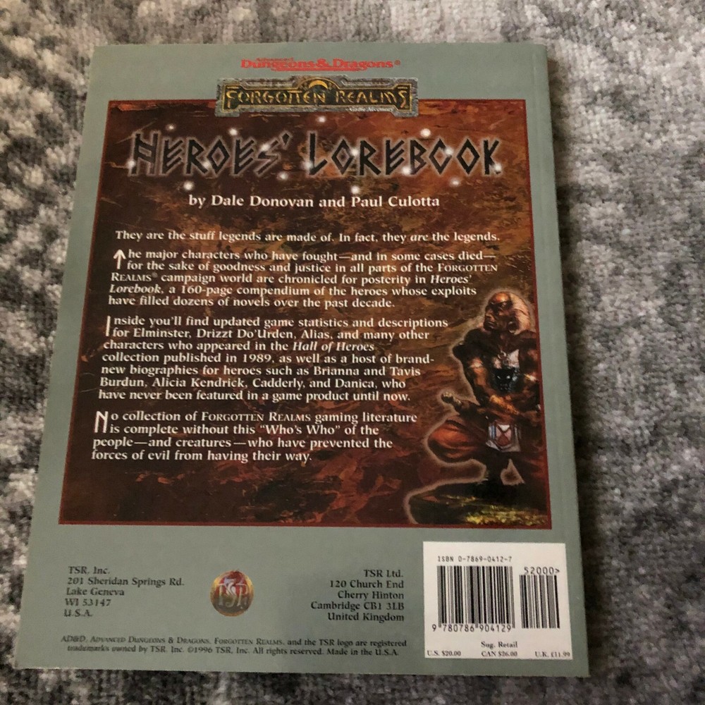AD&D Forgotten Realms Heroes Lorebook TSR