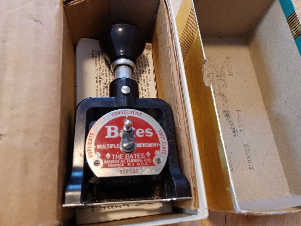 Vintage Bates Multiple Movement Numbering Machine Computer box instructions