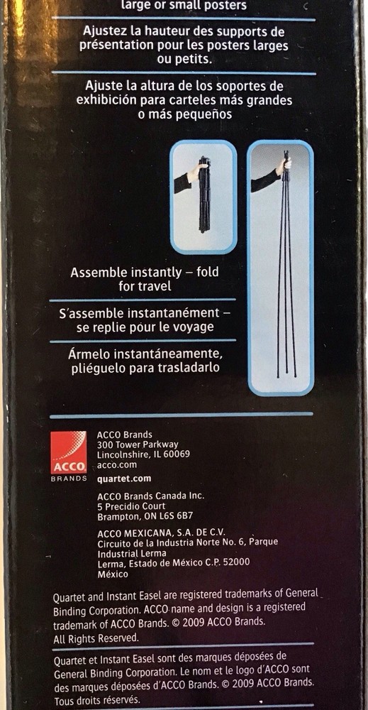 Quartet 63" Instant Display Easel Compact Lightweight Adjustable, Black NIB