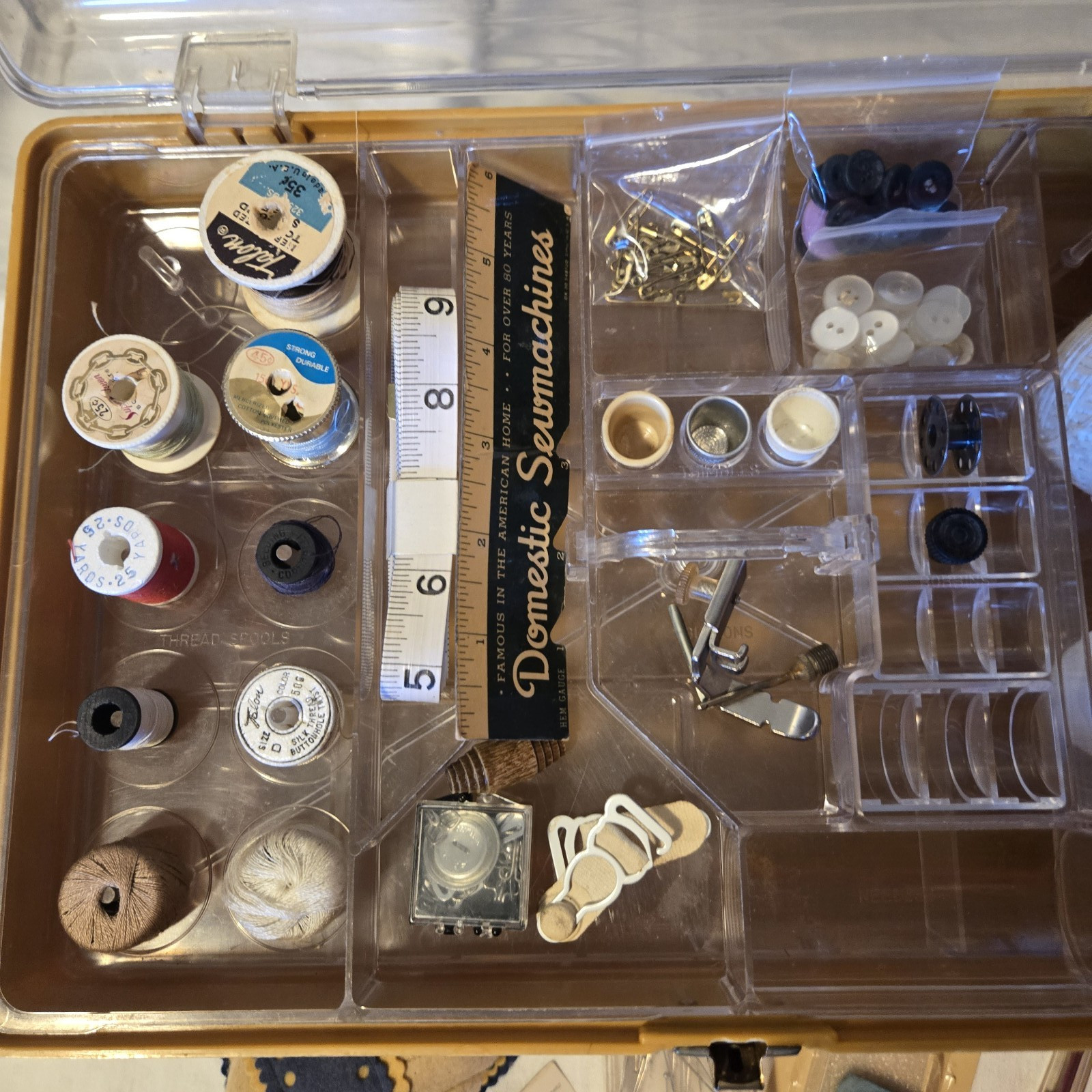 Wilson Wil-Hold Mustard Yellow Sewing Organizer, retro look, with Sewing Notions