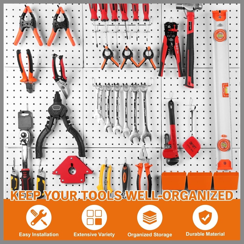Heavy-Duty Pegboard Hooks & Bins - Garage Workshop Organizer