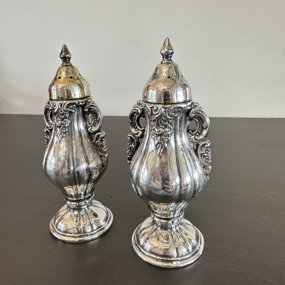 Wallace Baroque Silverplate Salt & Pepper Shakers Ornate Heavy Pair
