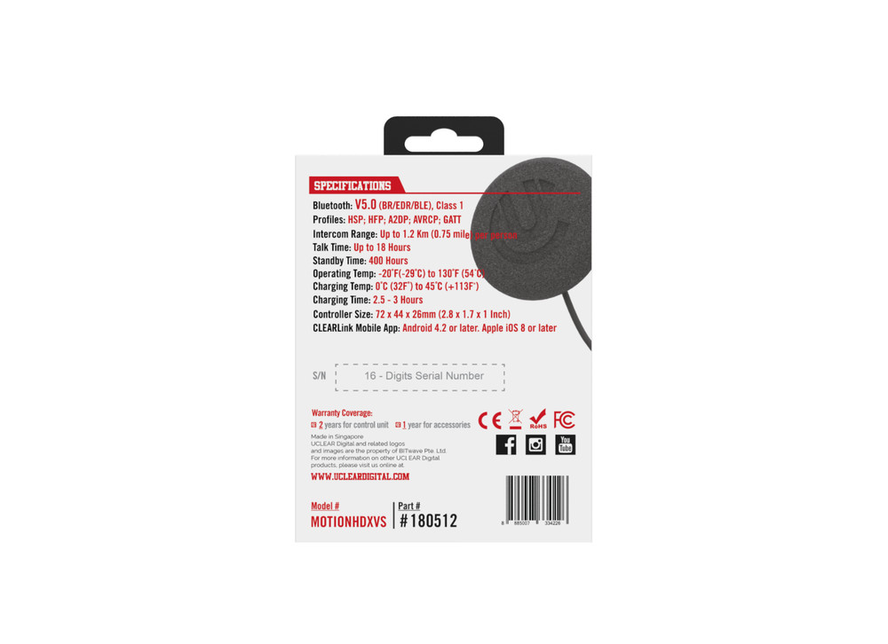 Uclear Digital - NEW Motion HDX-V Bluetooth Helmet Audio System – Single Kit