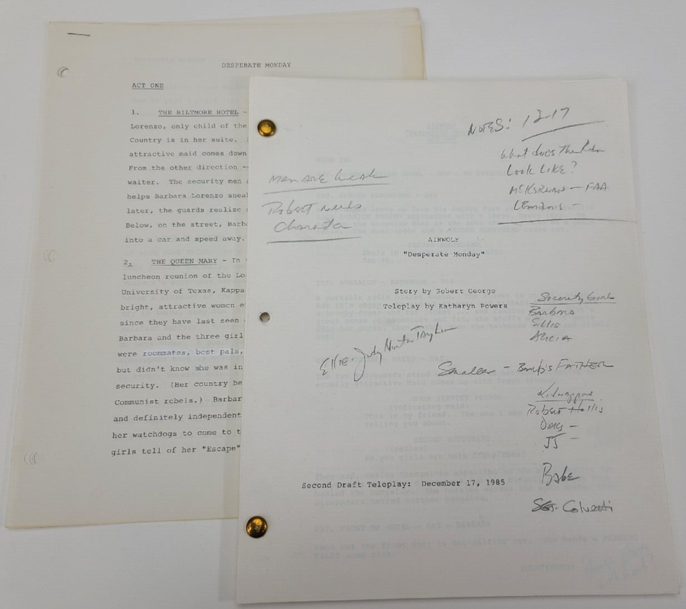AIRWOLF / Katharyn Powers 1985 TV Script, Jan-Michael Vincent "Desperate Monday"