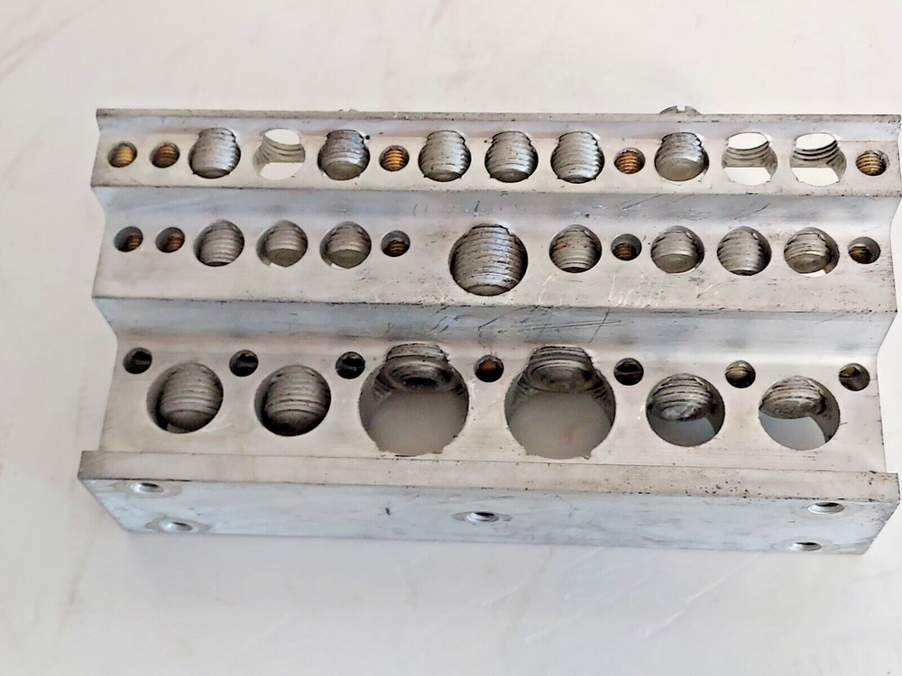 Ground Block Aluminum Multiple Wire Sizes. (3 Lugs missing.) Used.