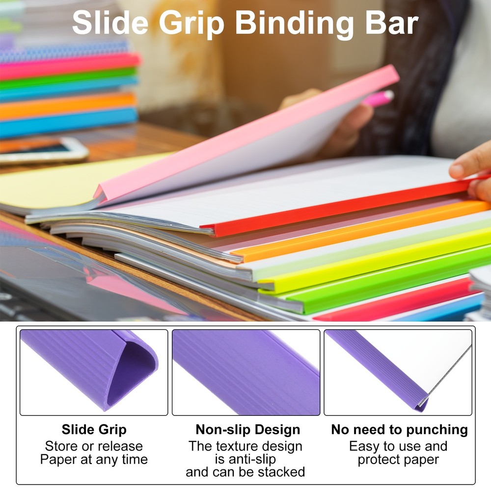 10Pcs Binding Bars, 15mm Binding Bars 120 Sheets Capacity, Purple