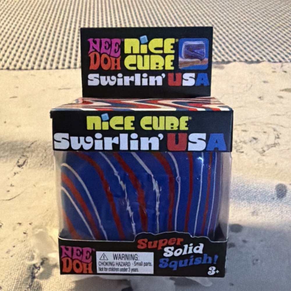 Nee Doh Nice Cube Swirlin' USA Super Solid Squish Squeeze Toy