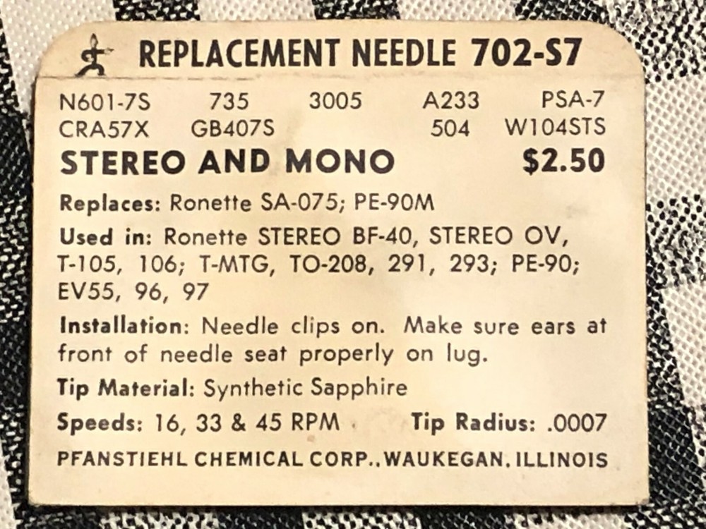 Phonograph Needle 702-S7