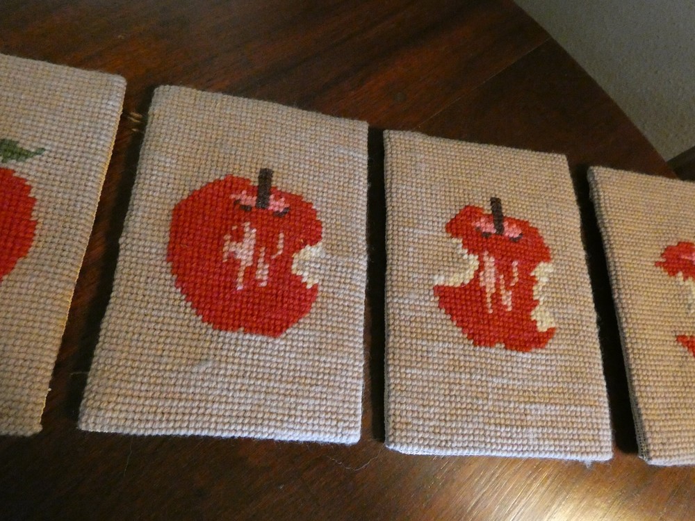 Apple Needlepoint Panels Hand Sewn Vintage