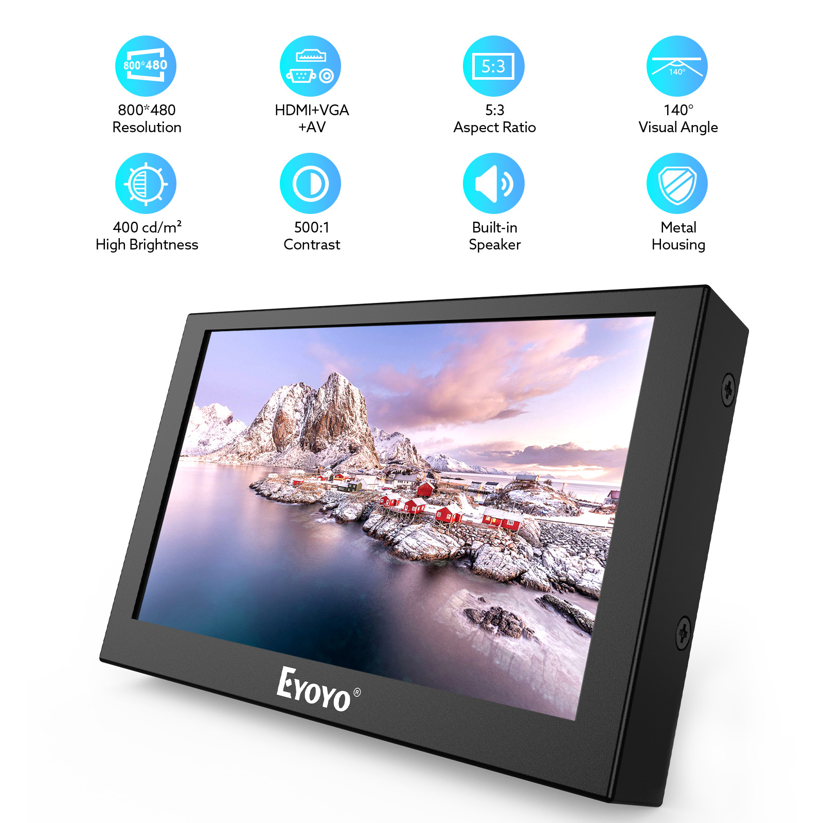 Eyoyo 5" Mini HDMI Monitor 800x480 Portable LCD Display HDMI/VGA/BNC/AV for CCTV