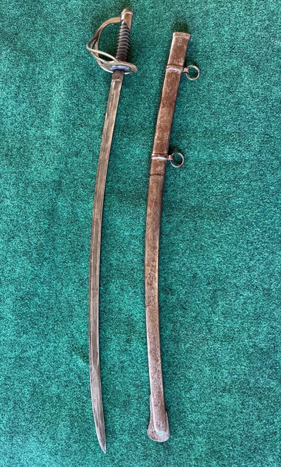 US CIVIL WAR CAVALRY SWORD WITH SCABBARD DATED 1862