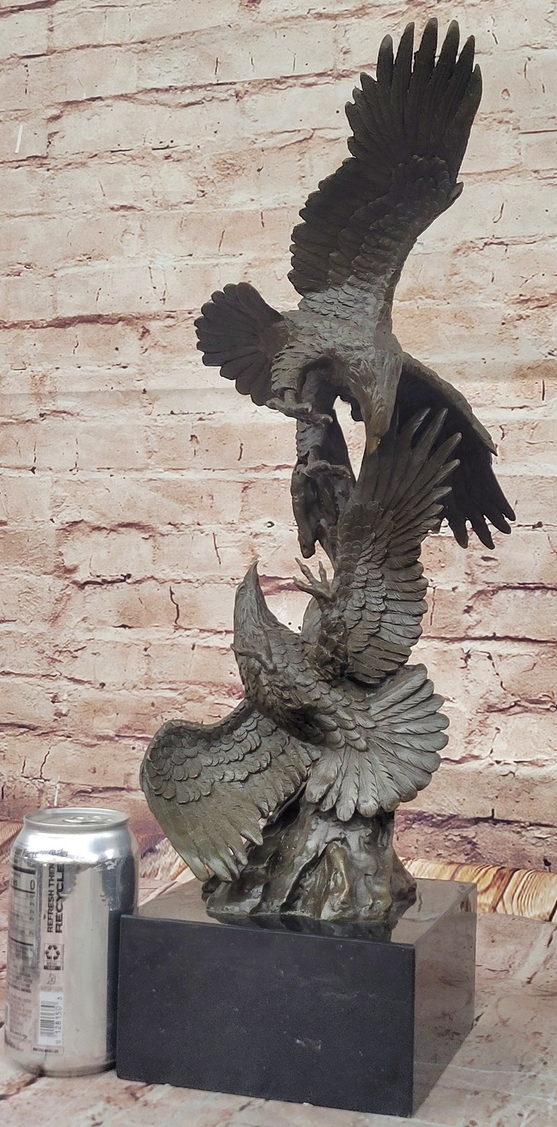 Two American Bald Eagles Fighting Bronze Sculpture Statue Decor Signed Original
