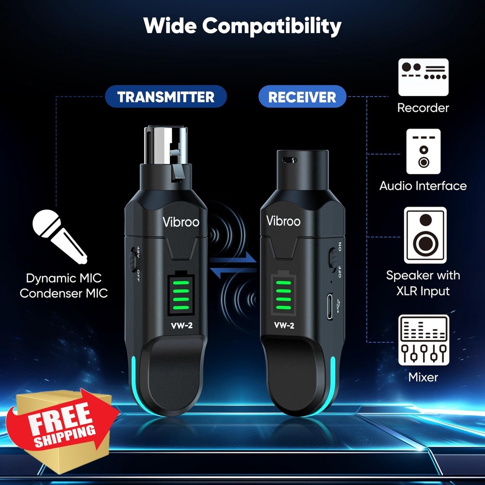 Vibroo Wireless XLR Mic System, 2.4GHz, 100ft Range