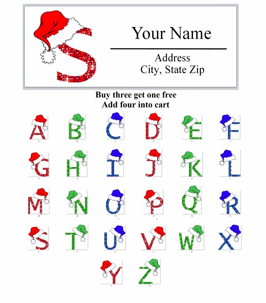 Address Labels Alphabets Santa hats (CH 591)