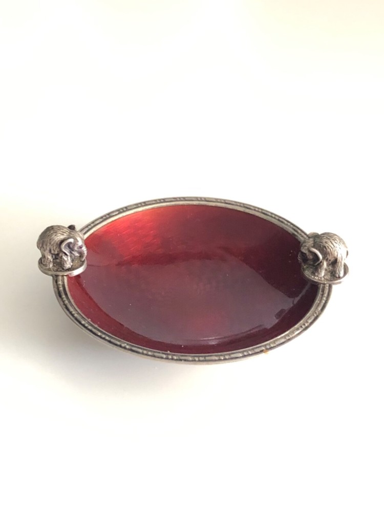 Russian silver small red enameled sweet meat dish
