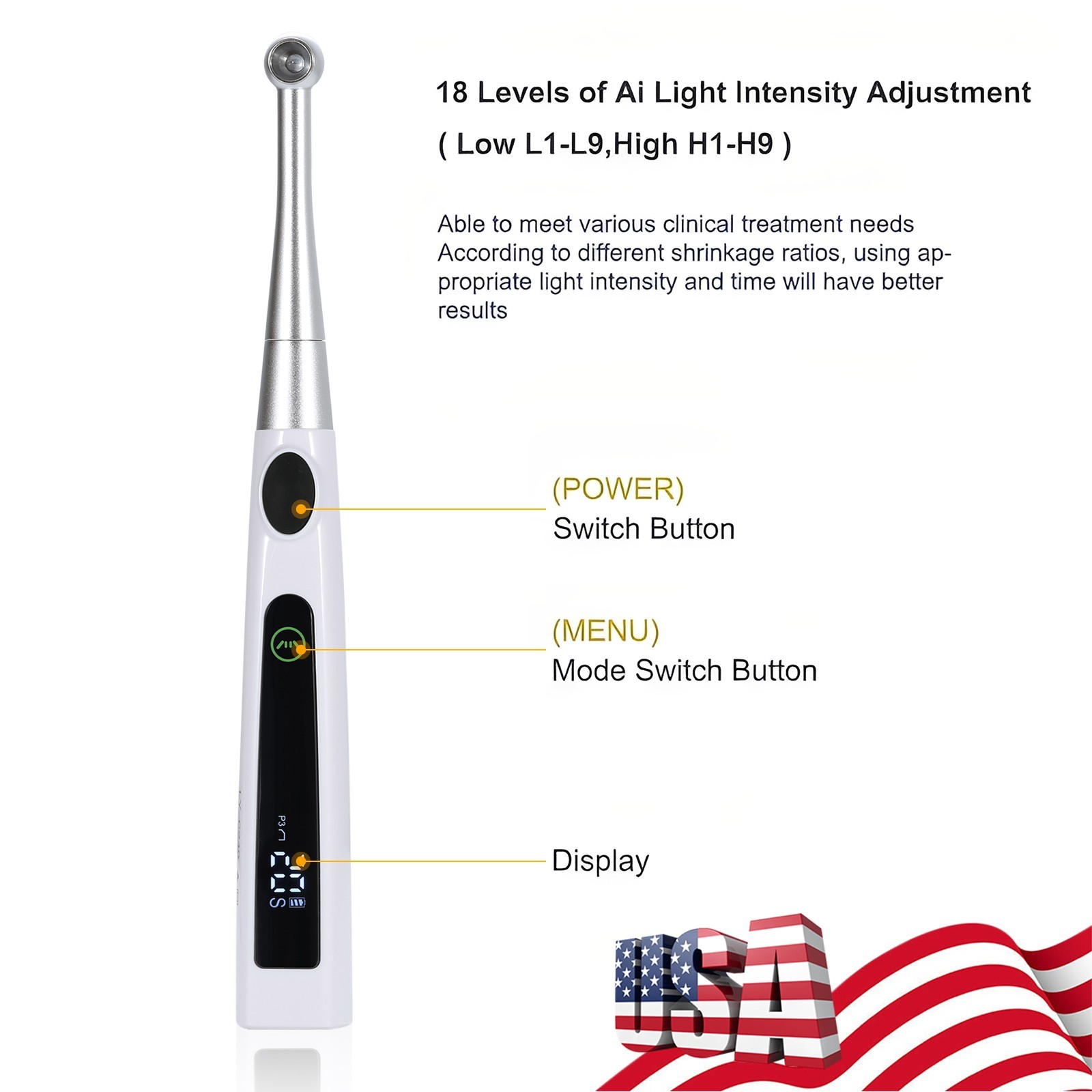 Dental Wireless Cordless LED Cure Curing Light Lamp 2400mw 5W Tool Resin 1 Sec