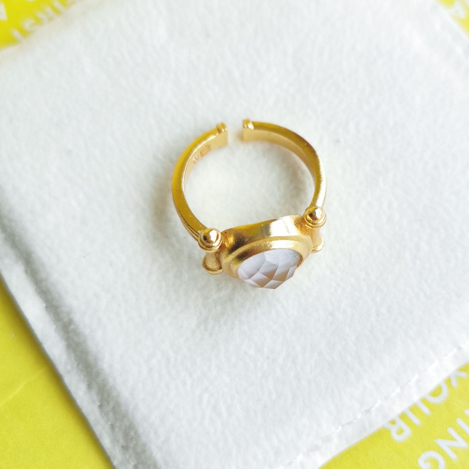 Julie Vos Bamboo Iridescent Clear Crystal Adjustable Ring - Gold