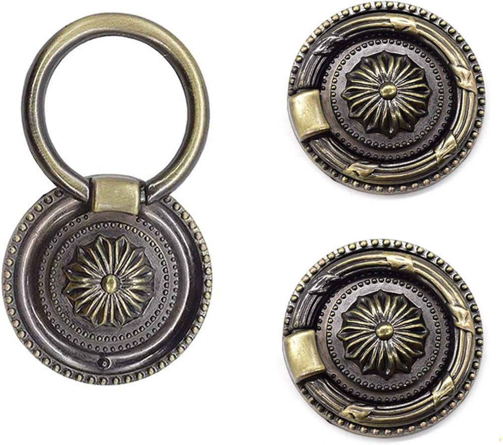 6 Pack Antique Bronze Drawer Pulls 1.77" Round Ring Handles Cabinet Knobs