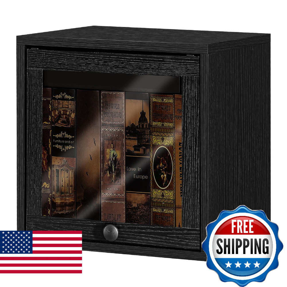 FUSUNBAO Stackable Cube Storage Organizer Modular Cubby Glass Door Black