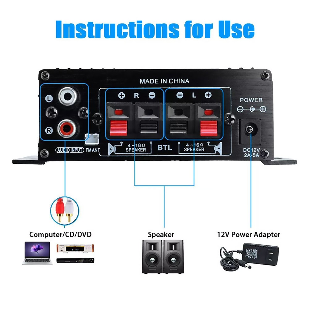 AK370 Power Digital Amplifier Bluetooth HIFI Stereo SD Card U disk AUX input