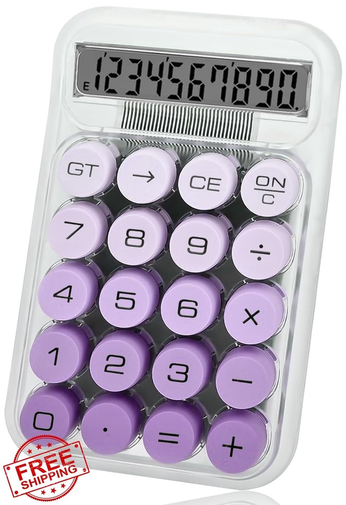 HUTUDD Purple Mechanical Switch Calculator 10 Digits LCD Display