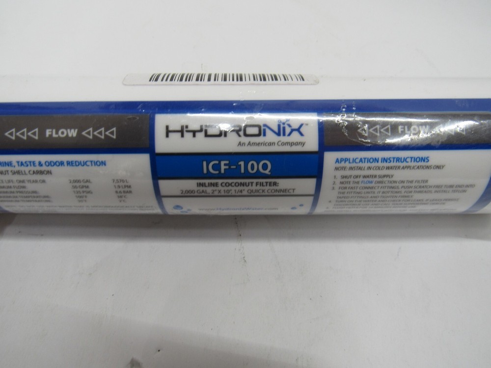 Hydronix ICF-10Q Inline Coconut Carbon Water Filter 1/4 Quick Connect