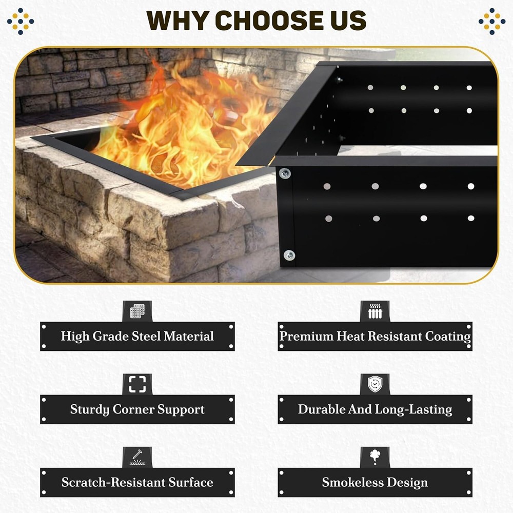 FEBTECH Smokeless Fire Pit Insert Square 29" OD & 25" ID with Air Vents