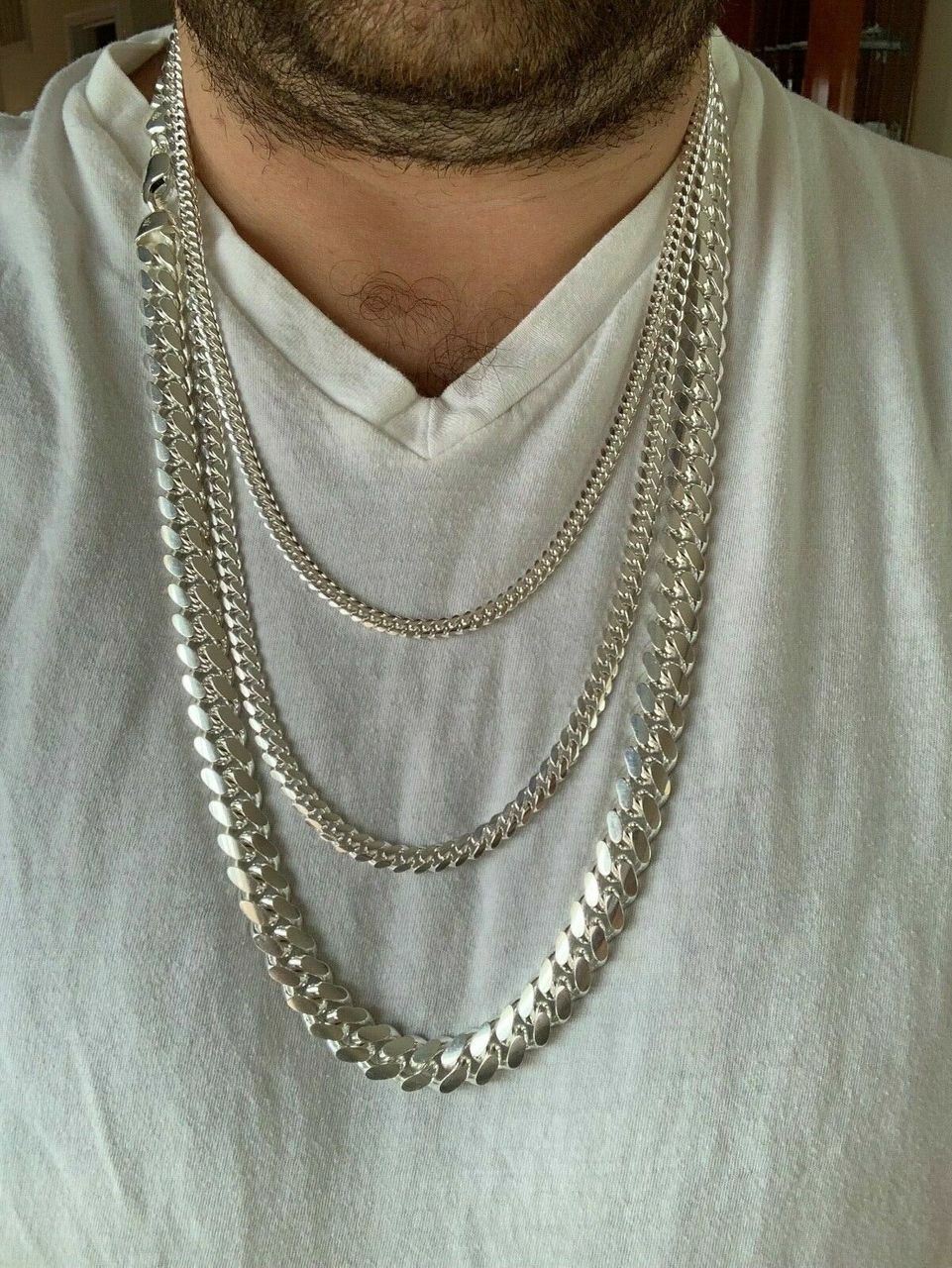 Mens Real Solid 925 Sterling Silver Miami Cuban Chain 2-12mm Heavy Link Necklace