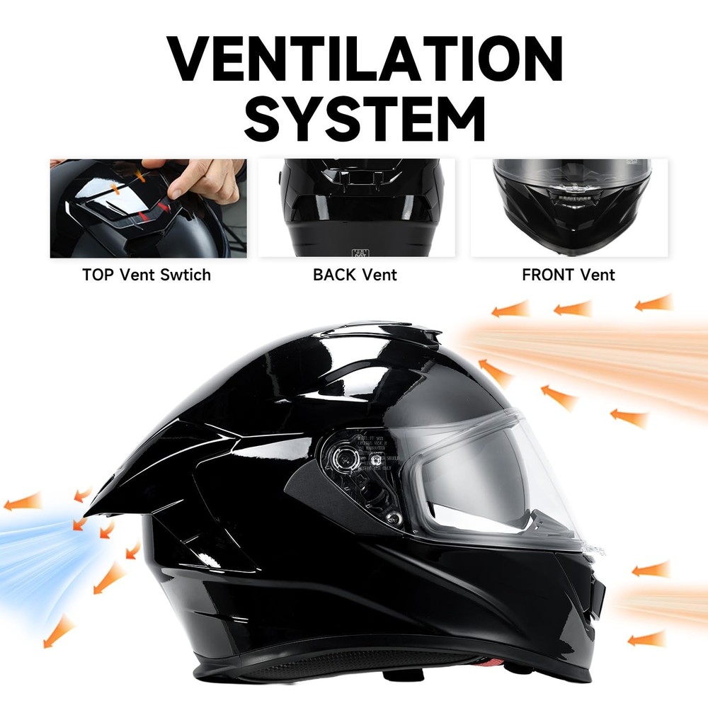 Full Face Helmet Dual Visor Tinted Sunshield ECE DOT Approved Gloss Black Large