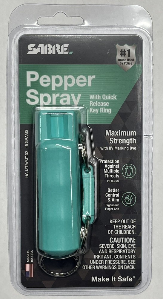 Sabre KeyRing Pepper Spray Mint Keyring Powerful Stream Reduces Wind Blowback