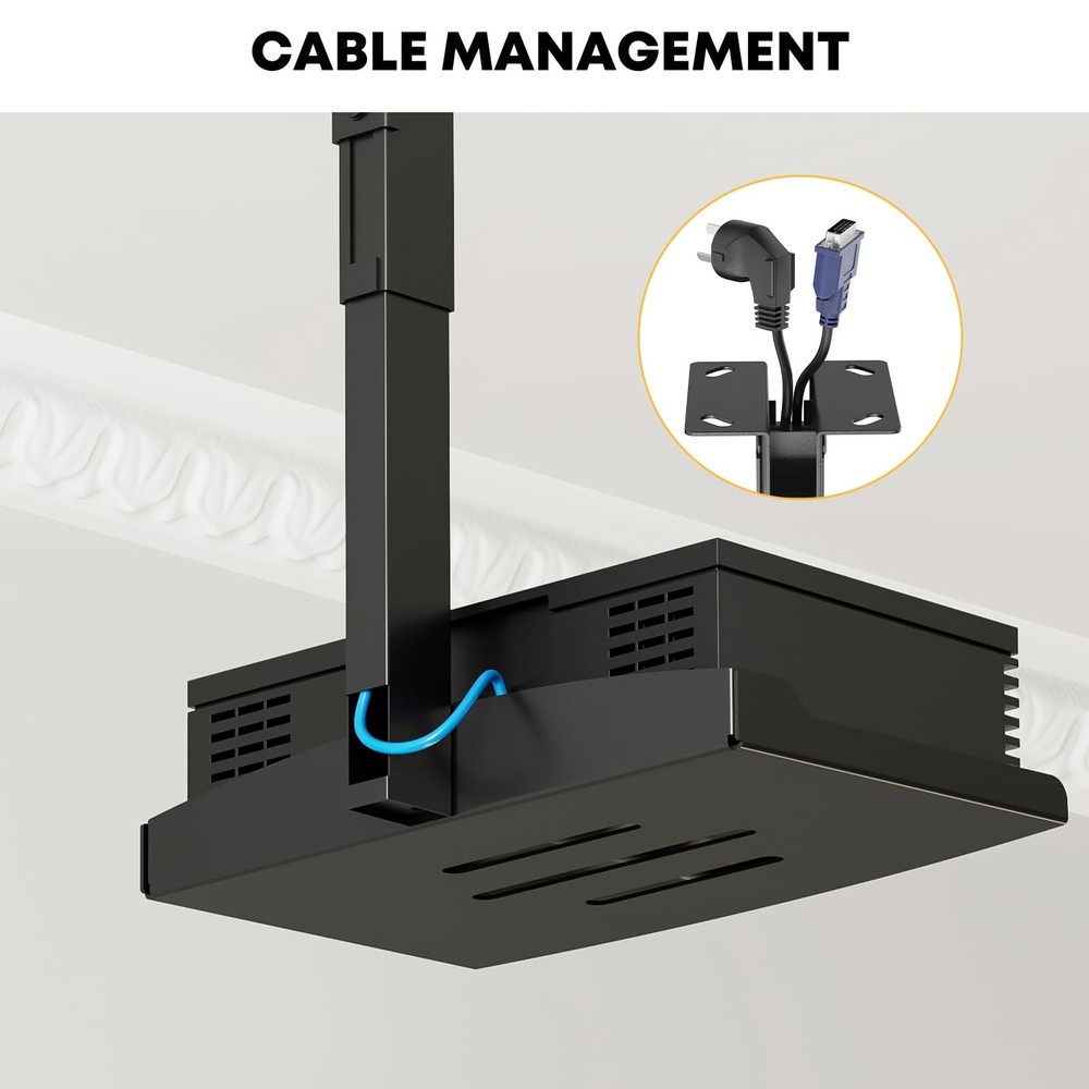 Black Adjustable Ceiling Wall Projector Mount Universal Shelf Bracket No Hole